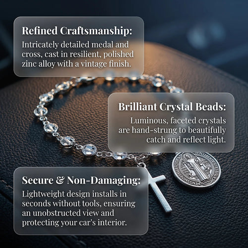 Catholic Rosary Car Accessory – St. Benedict Medal & Cross Pendant