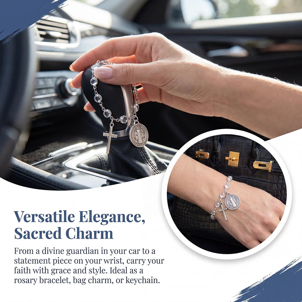 Catholic Rosary Car Accessory – St. Benedict Medal & Cross Pendant
