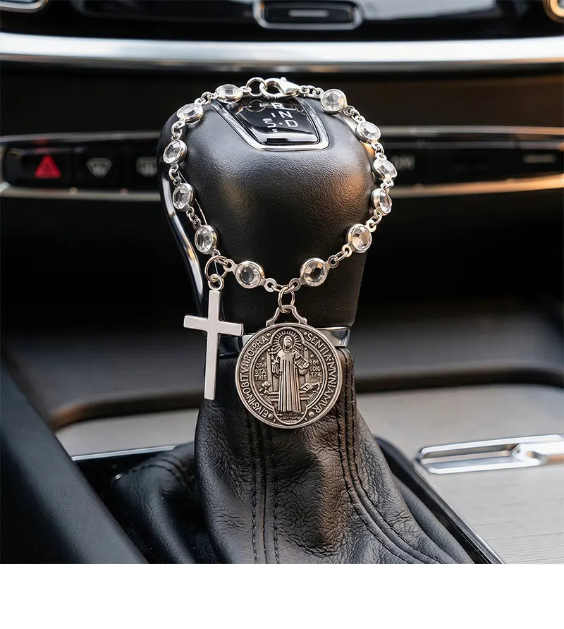 Catholic Rosary Car Accessory – St. Benedict Medal & Cross Pendant