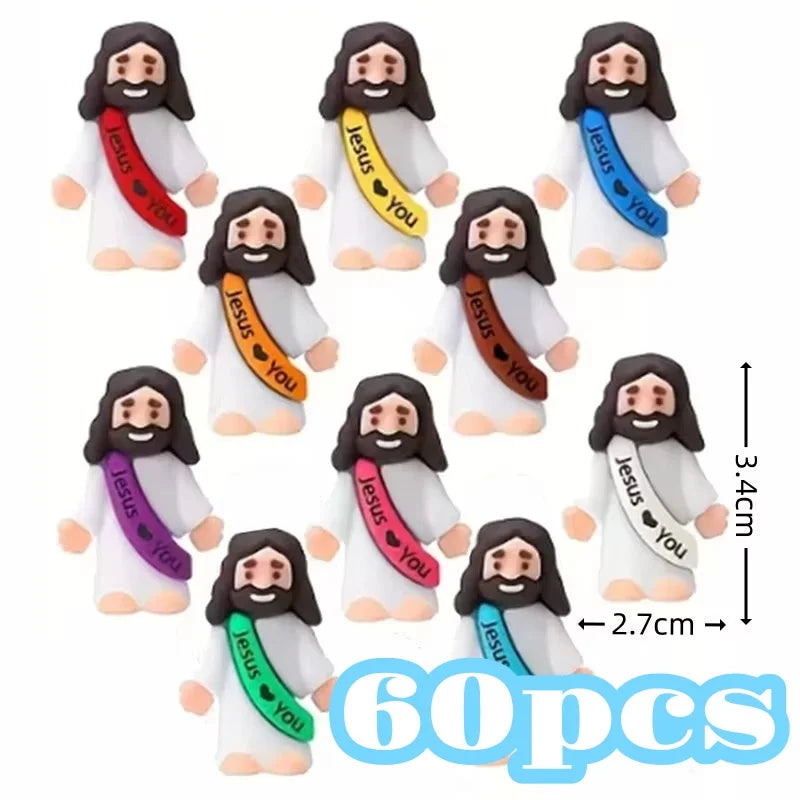 10/60pcs Mini Jesus Decorations Cartoon Statue Set for Holiday Party Scene Decor Festive Room Figurines Christmas Easter Gifts