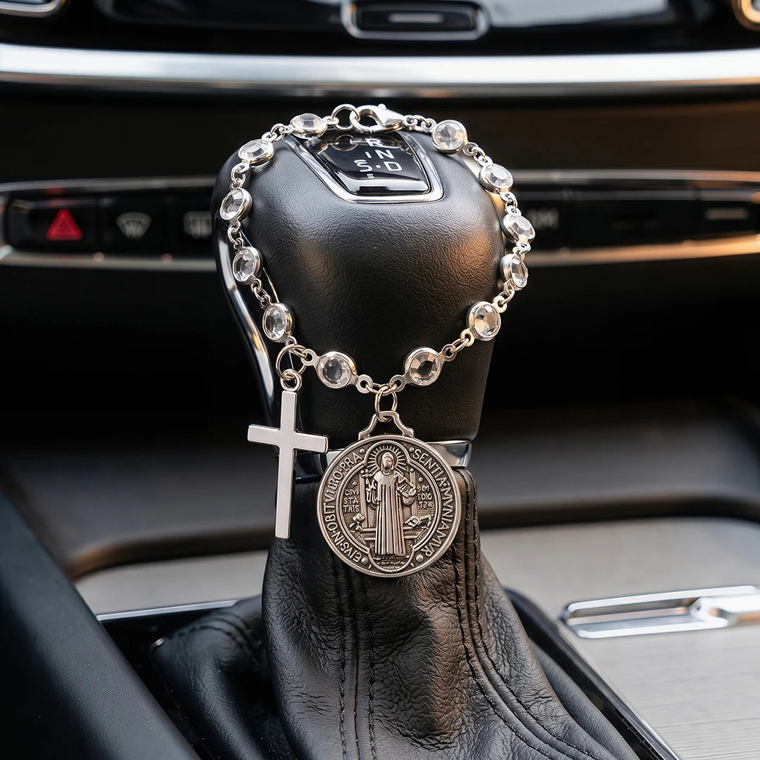 Catholic Rosary Car Accessory – St. Benedict Medal & Cross Pendant