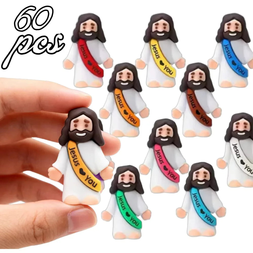 10/60pcs Mini Jesus Decorations Cartoon Statue Set for Holiday Party Scene Decor Festive Room Figurines Christmas Easter Gifts